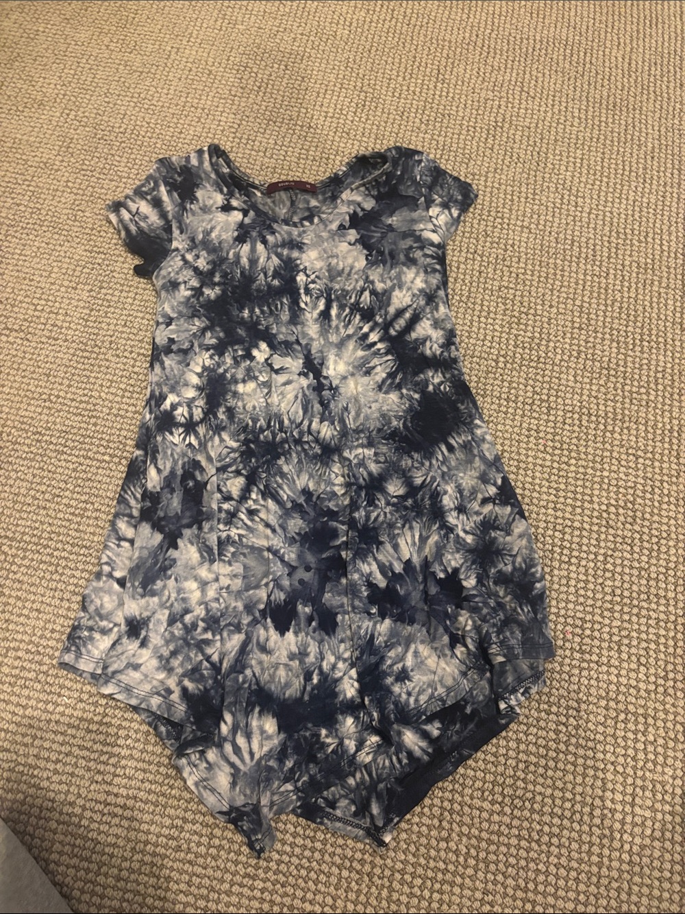 Doublju Navy and White Tie-Dye Crew Neck Top